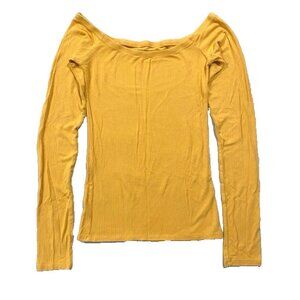 HOLLISTER Slim‎ Tee Off Shoulder X-Small Mustard Yellow Long Sleeve Boho Basic
